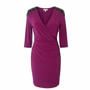 Calvin Klein Plus Size Burgundy/ Purple Faux Wrap Sequin Shoulder Dress